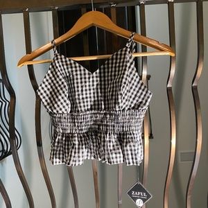 black and white plaid smocked tank